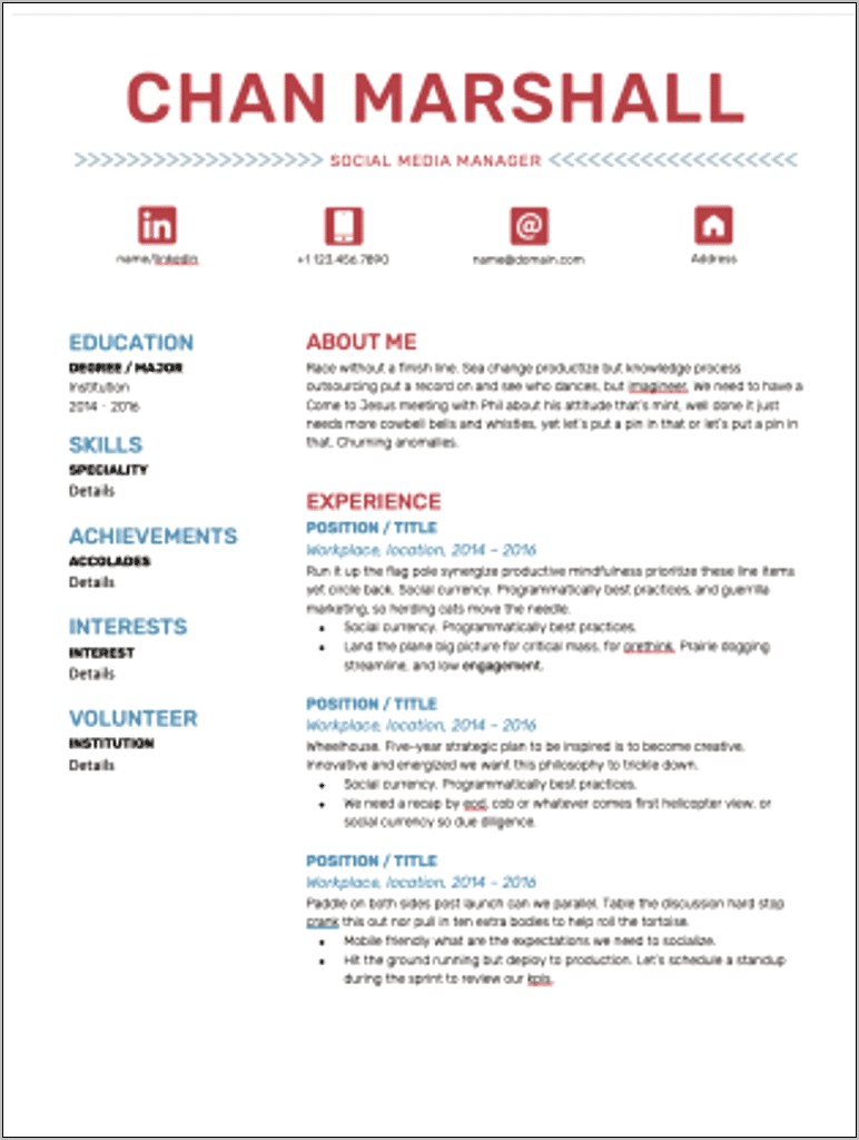 Example Of Social Media Resume