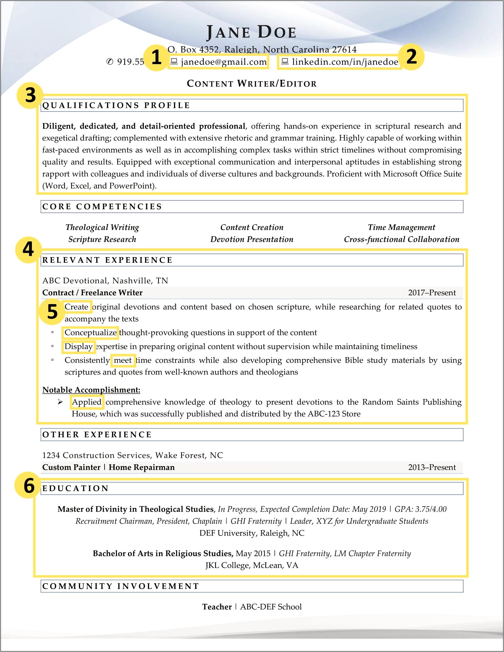 Example Of Strong College Resume