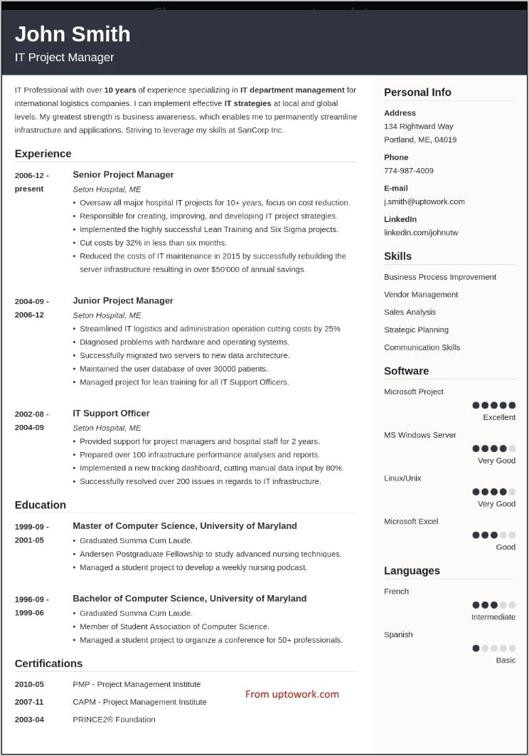 Example Of Two Column Resume