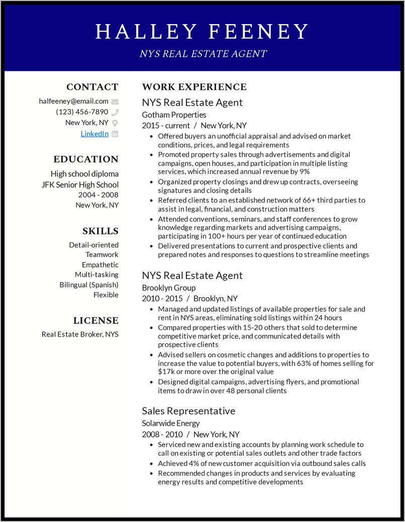 Example Real Estate Agent Resume