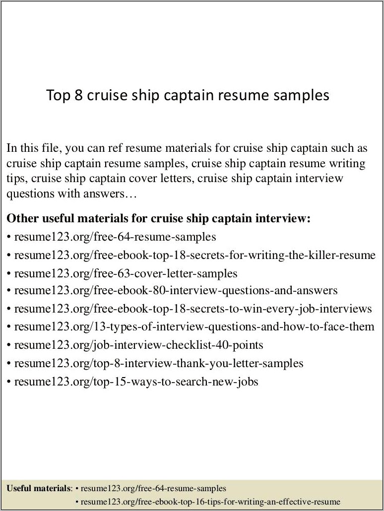 Example Resume Cruise Ship Job