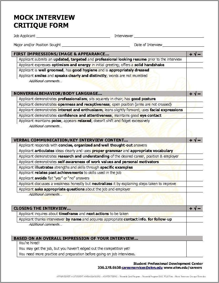 Example Resume For Mock Interview
