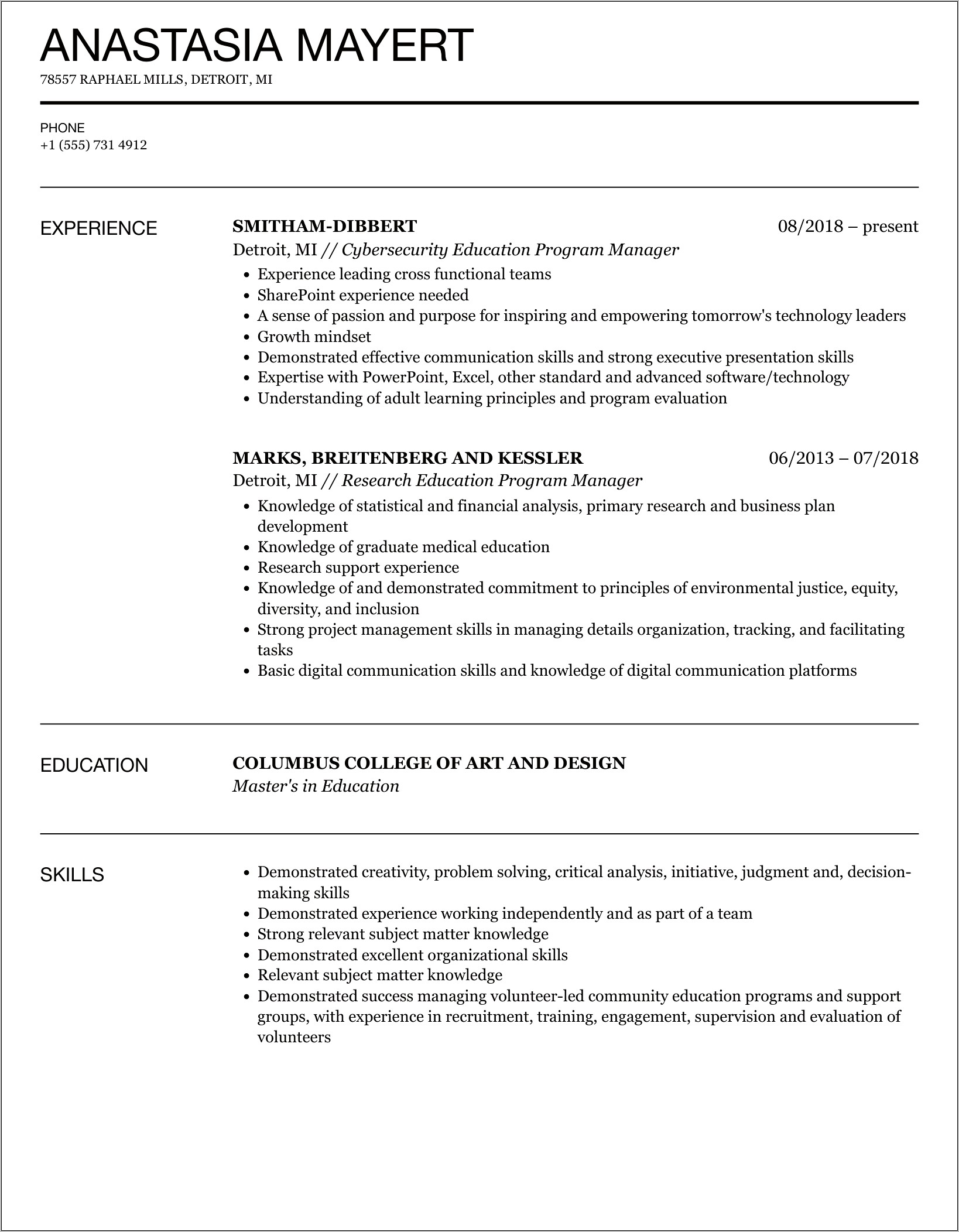 Example Resume For Scope Program