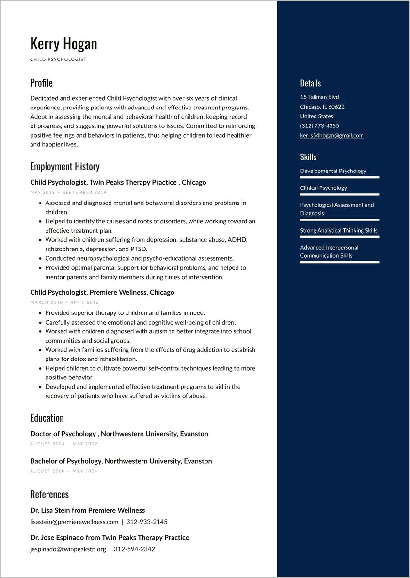 Examples Of Clinical Therapy Resume