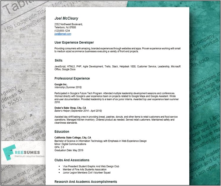 Examples Of College Resume Styles