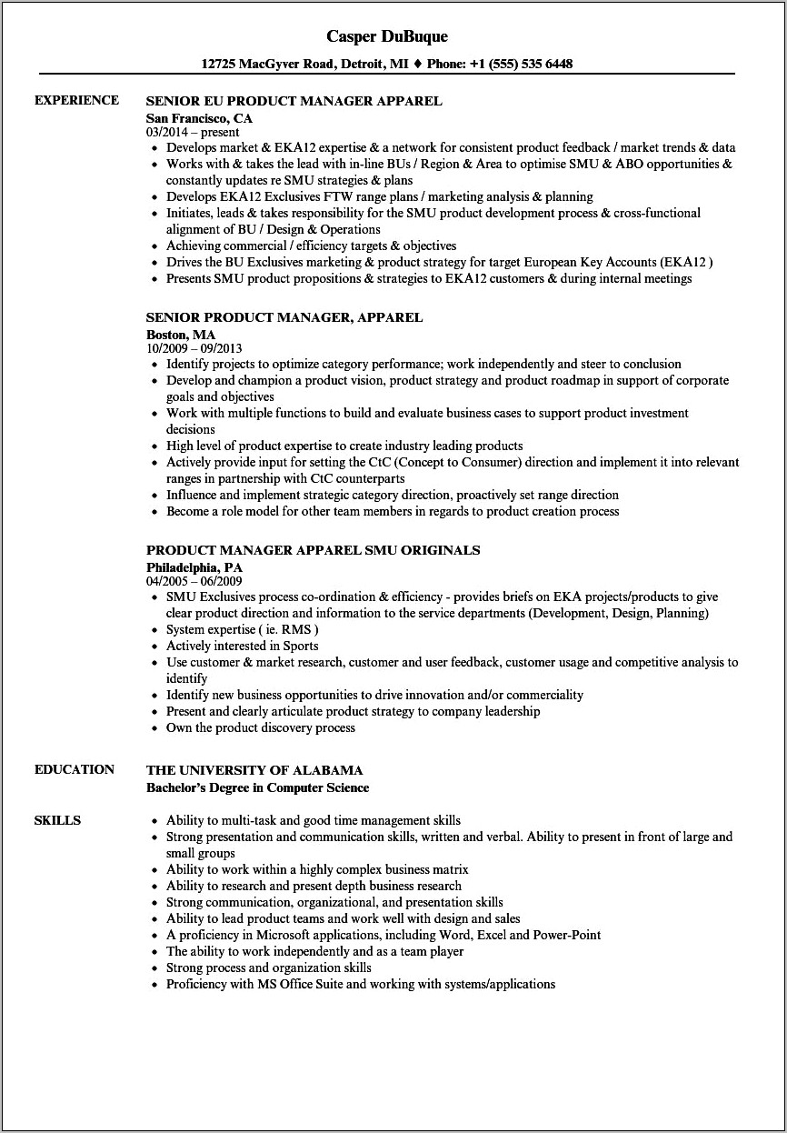 Examples Of Fashion Industry Resumes