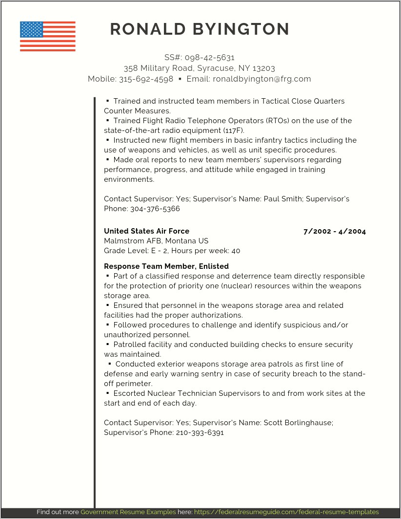Examples Of Federal Employee Resumes