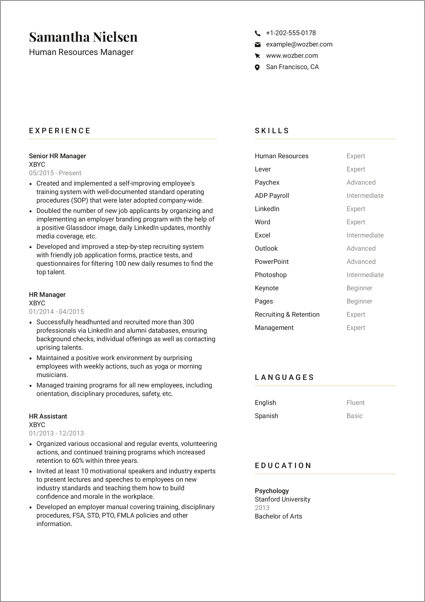 Examples Of Hr Executive Resume