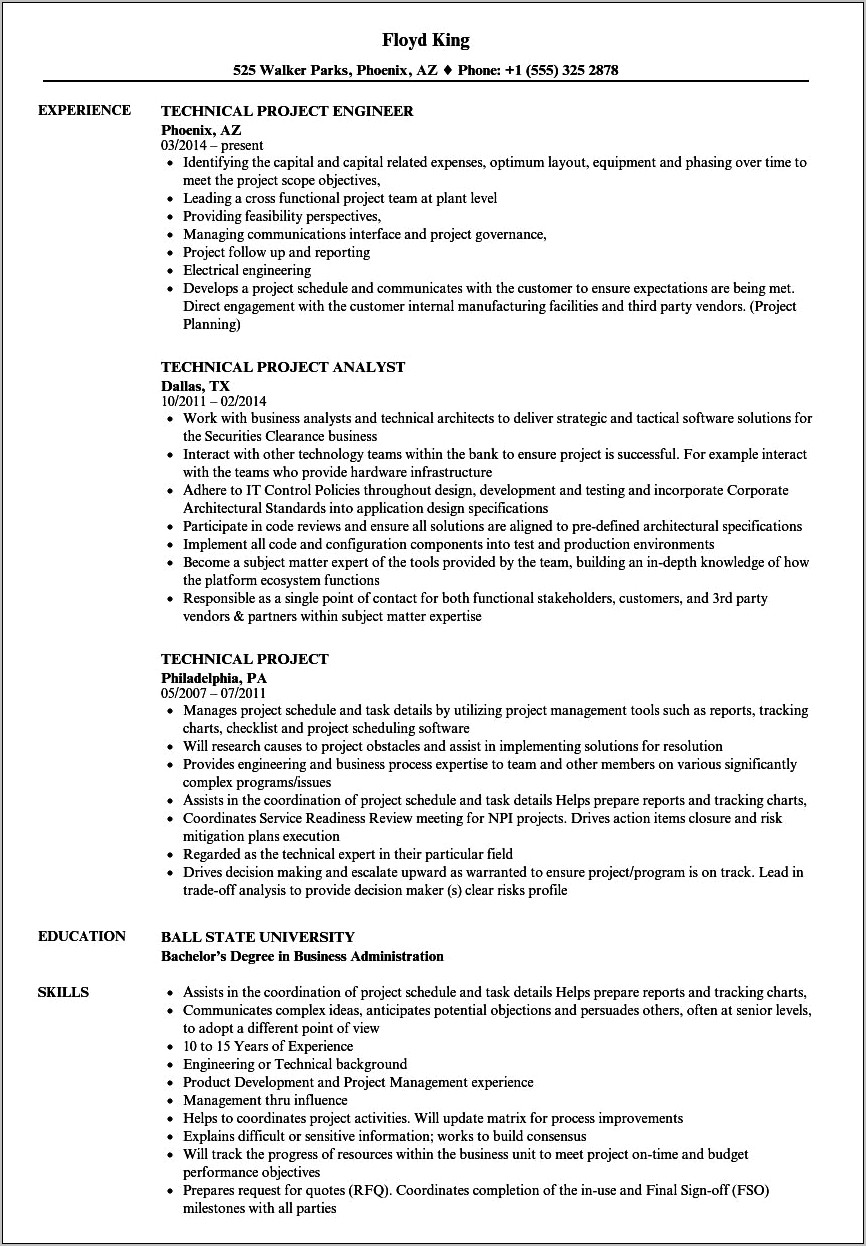 Examples Of Projects On Resume