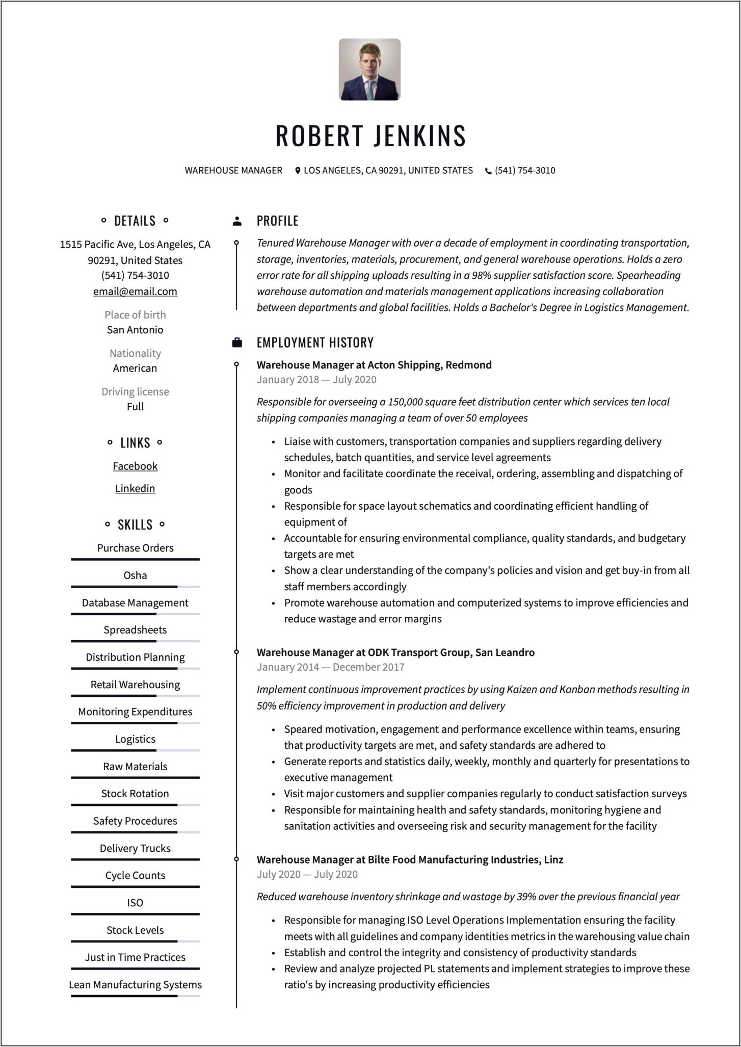 Examples Of Warehouse Manager Resume