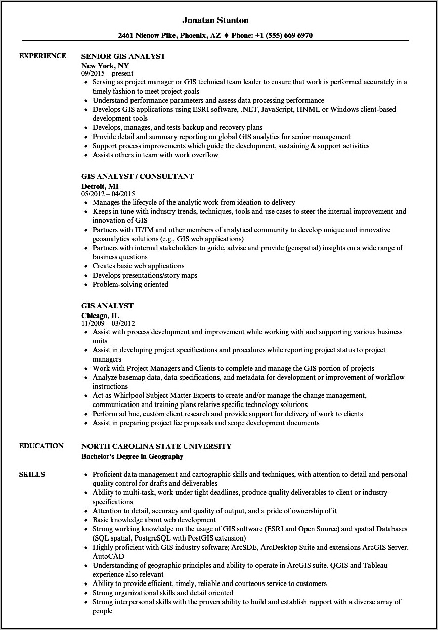 Examples Or Resumes Gis Tech