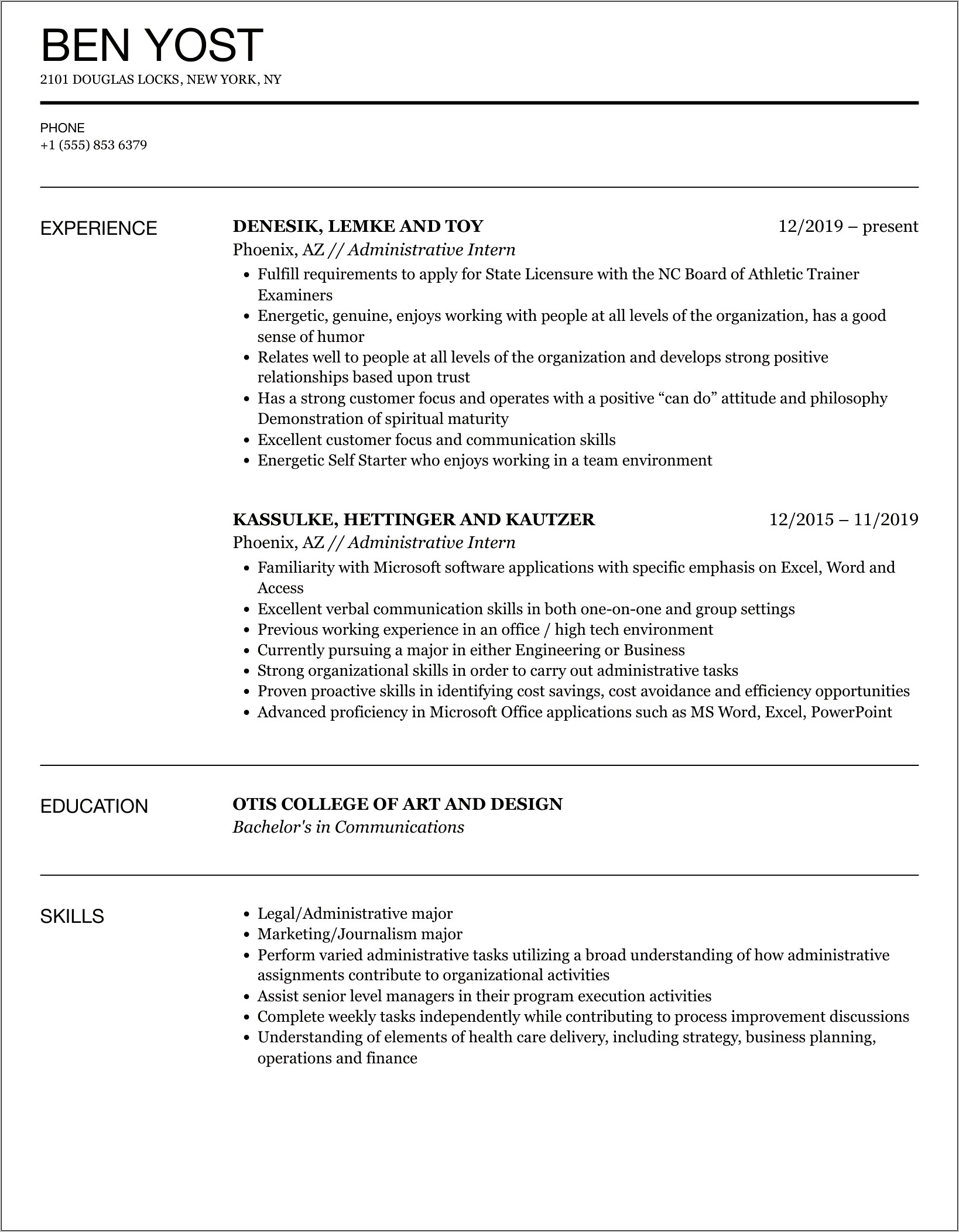 Executive Assistant Intern Resume Examples