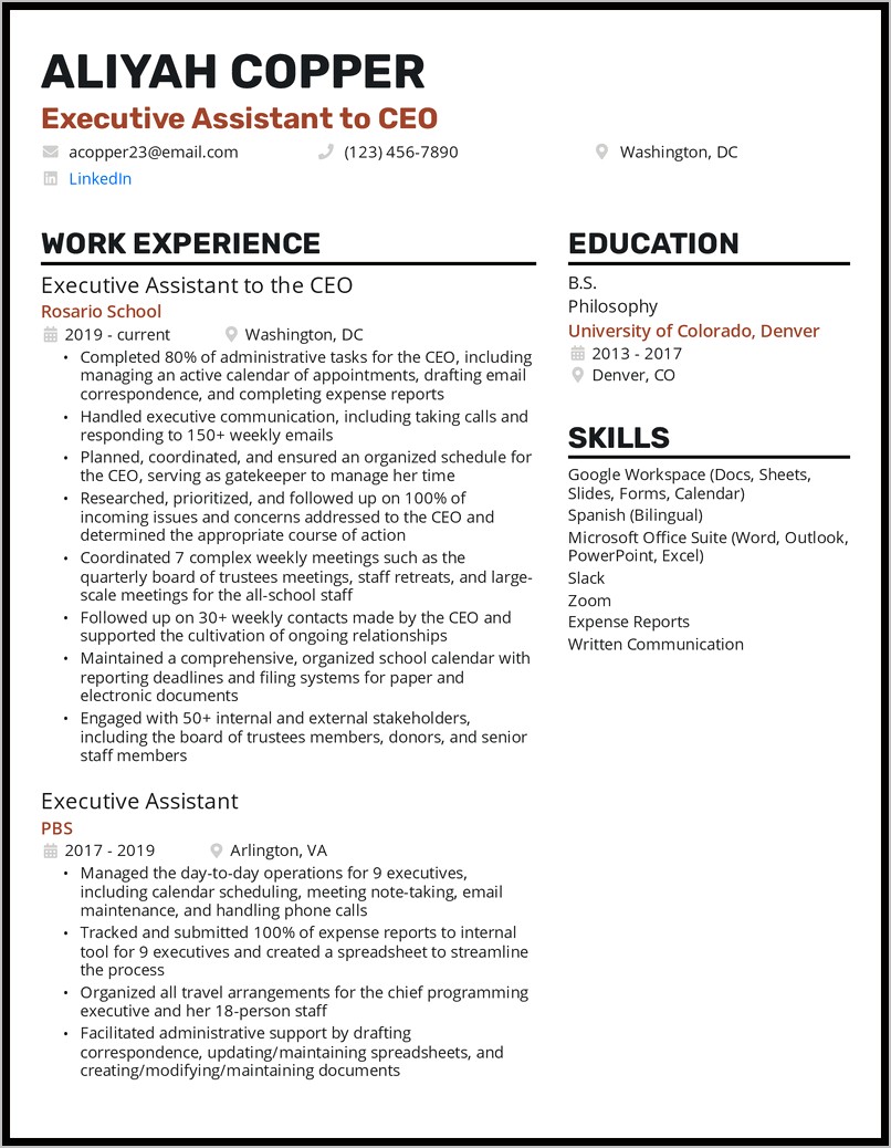 Executive Assistant Key Skills Resume