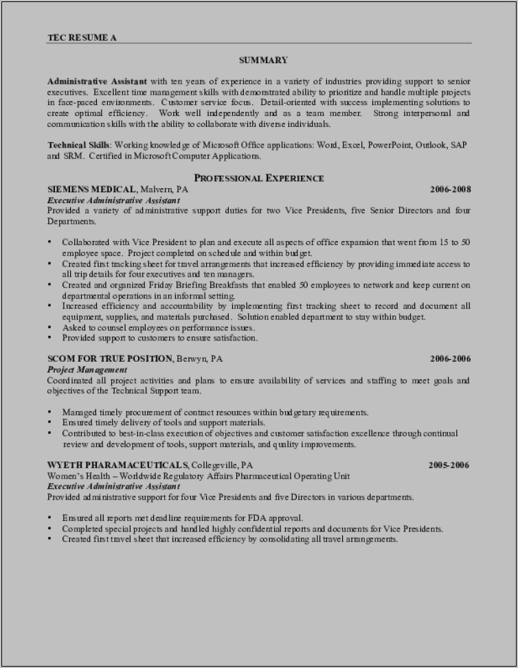 Executive Assistant Resume Amazon Samples