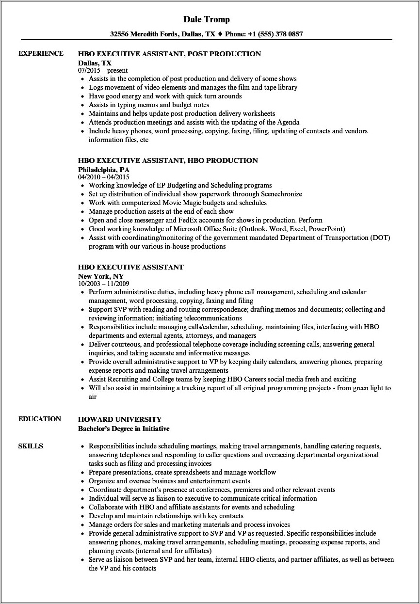Executive Assistant Resume Skills Section