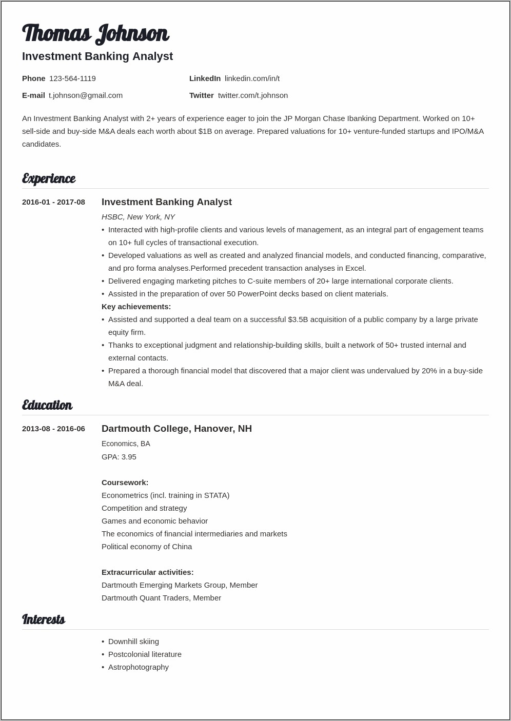 Executive Investment Banker Resume Sample