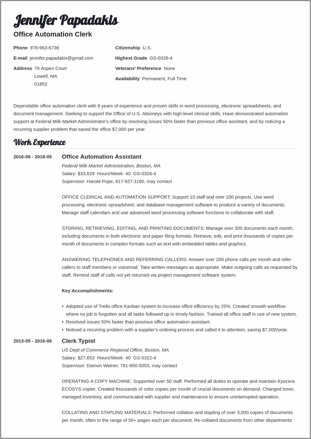 Federal Resume 2210 Example Usajobs