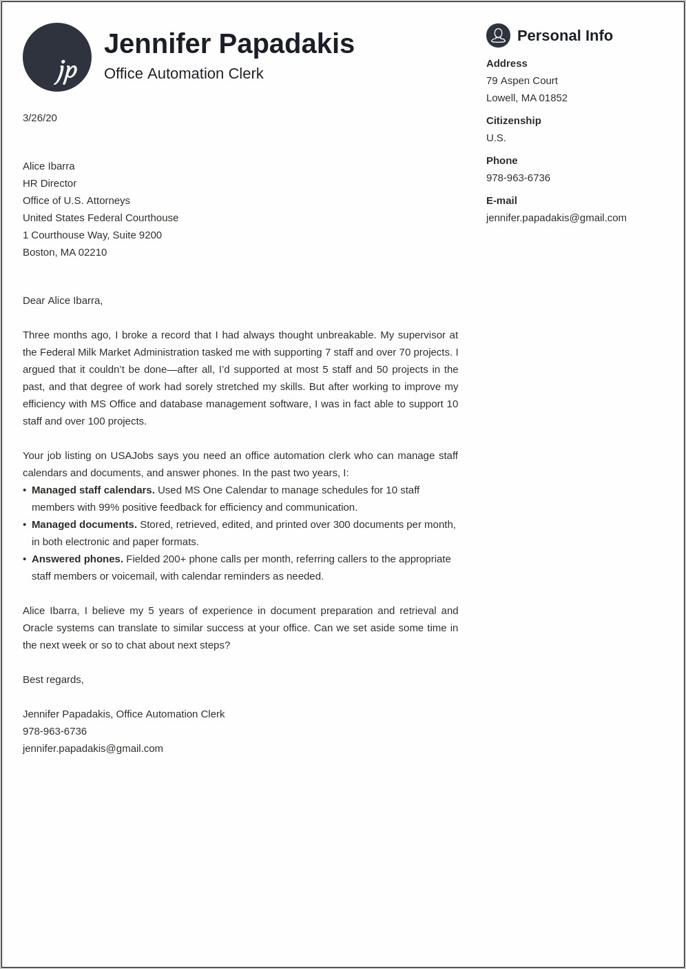 Federal Resume Cover Letter Examples