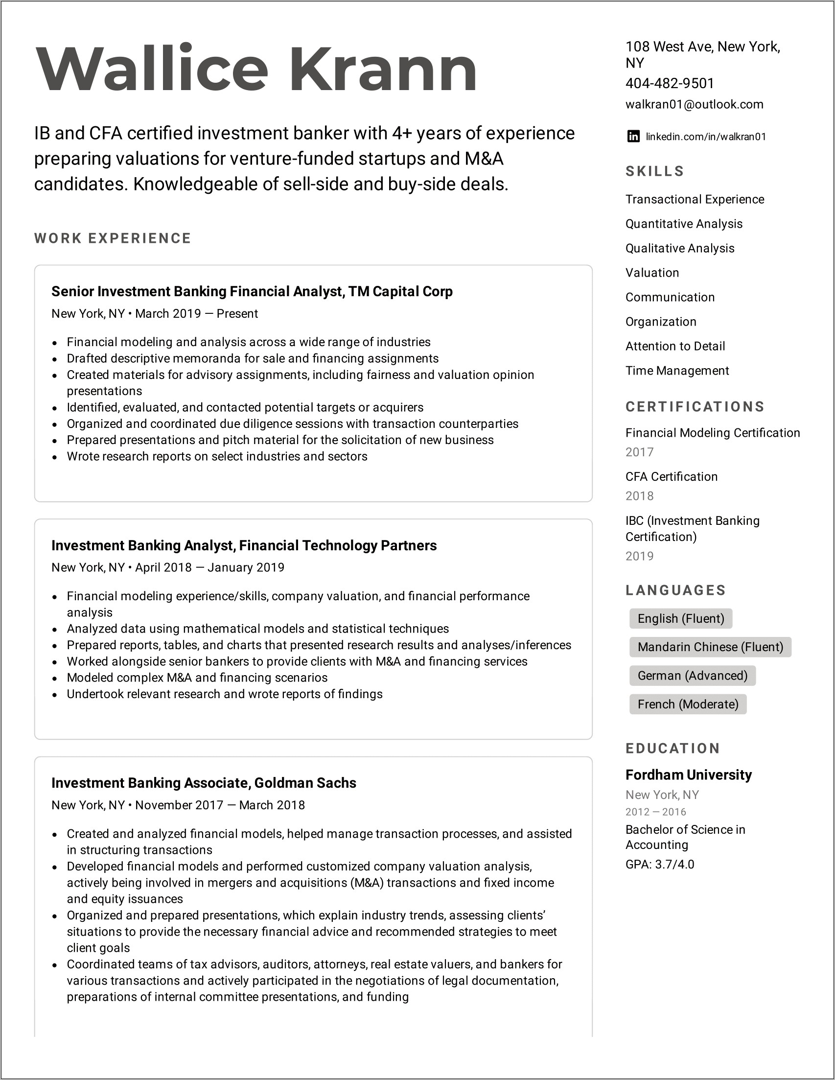 Fixed Income Analysis Resume Examples