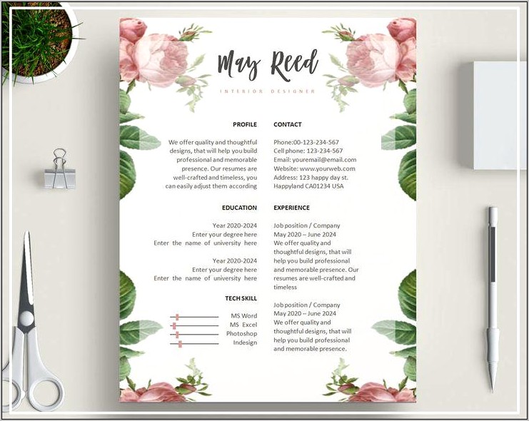Floral Resume Microsoft Template Free