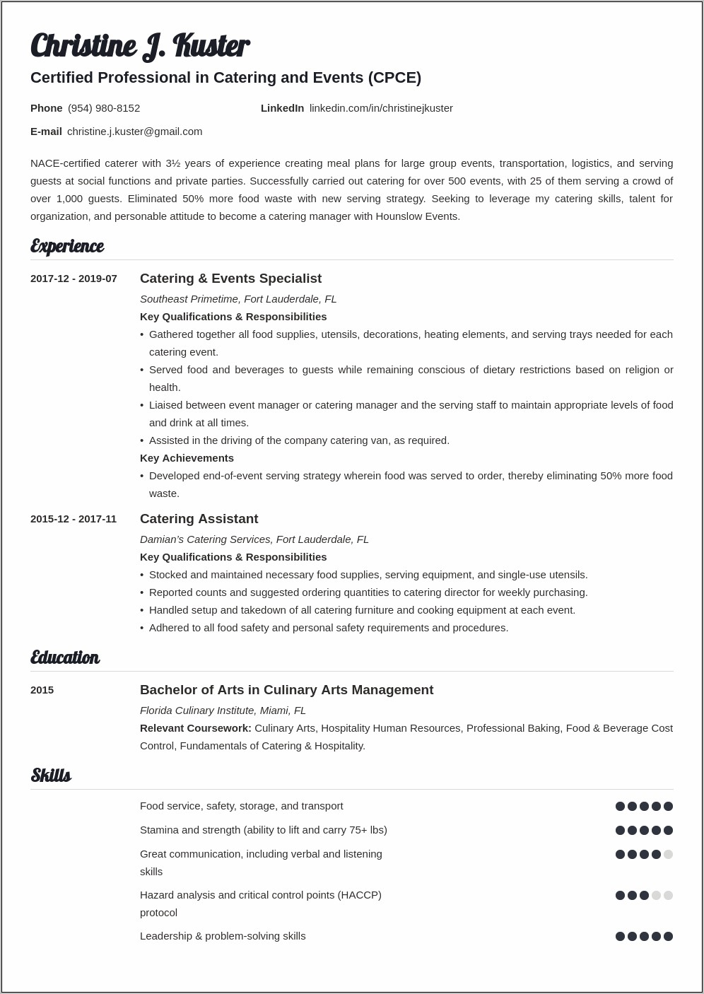 Food Service Resume Career Objectives