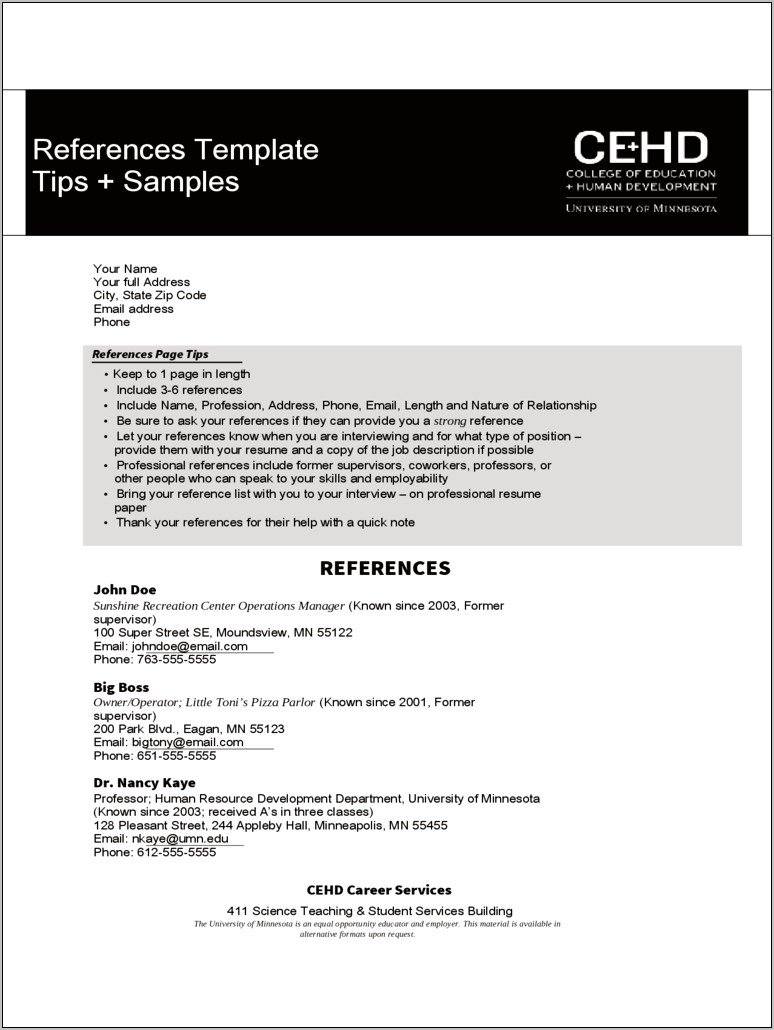 Free Reference Template For Resume