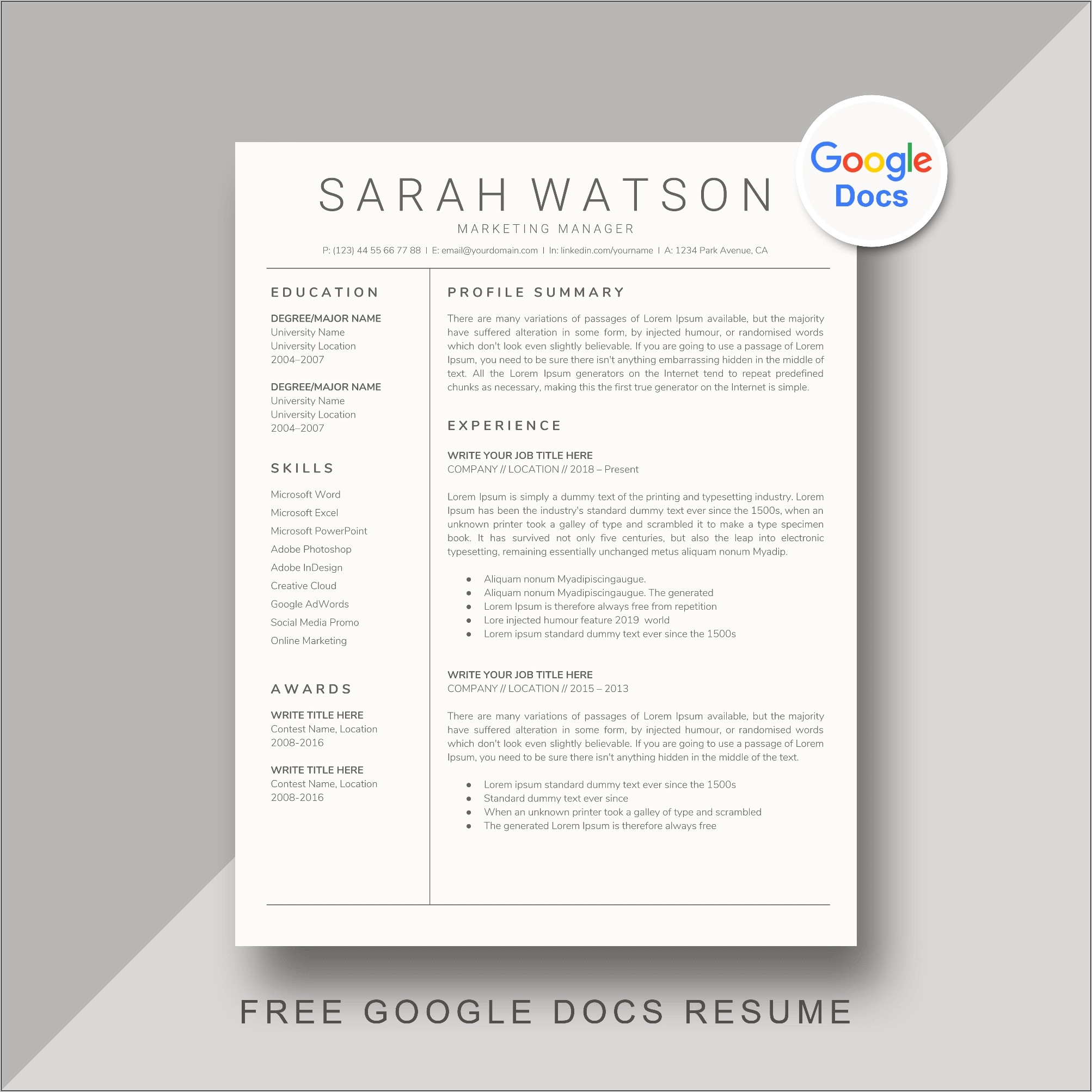 Free Resume Google Docs Downloads