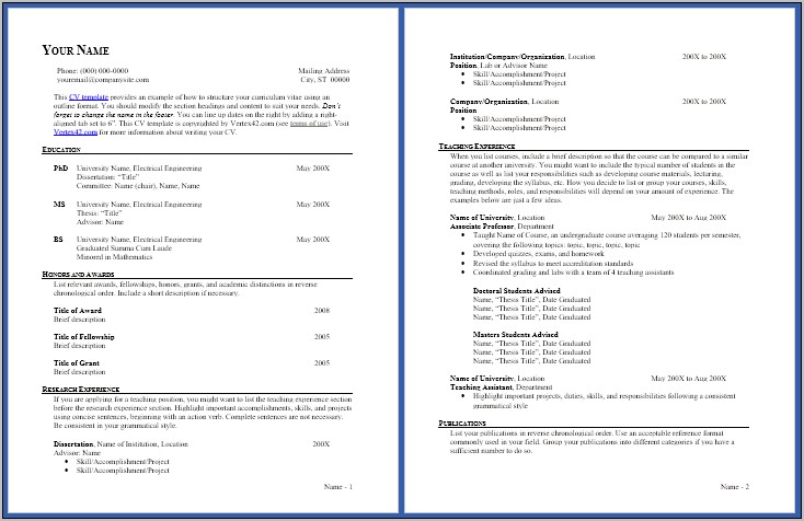 Free Resume Tempaltes For Academic