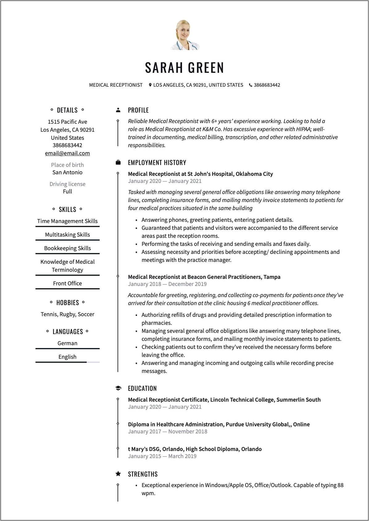 Front Desk Receptionist Resume Examples