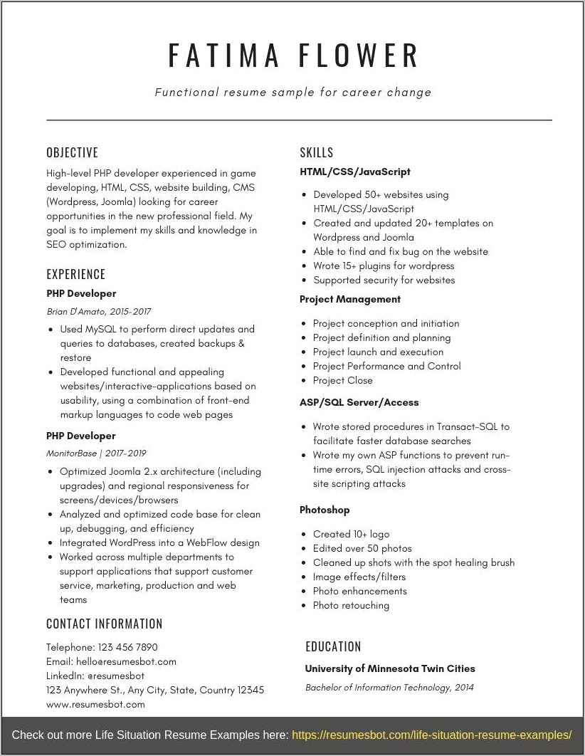 Functional Resume Career Change Example