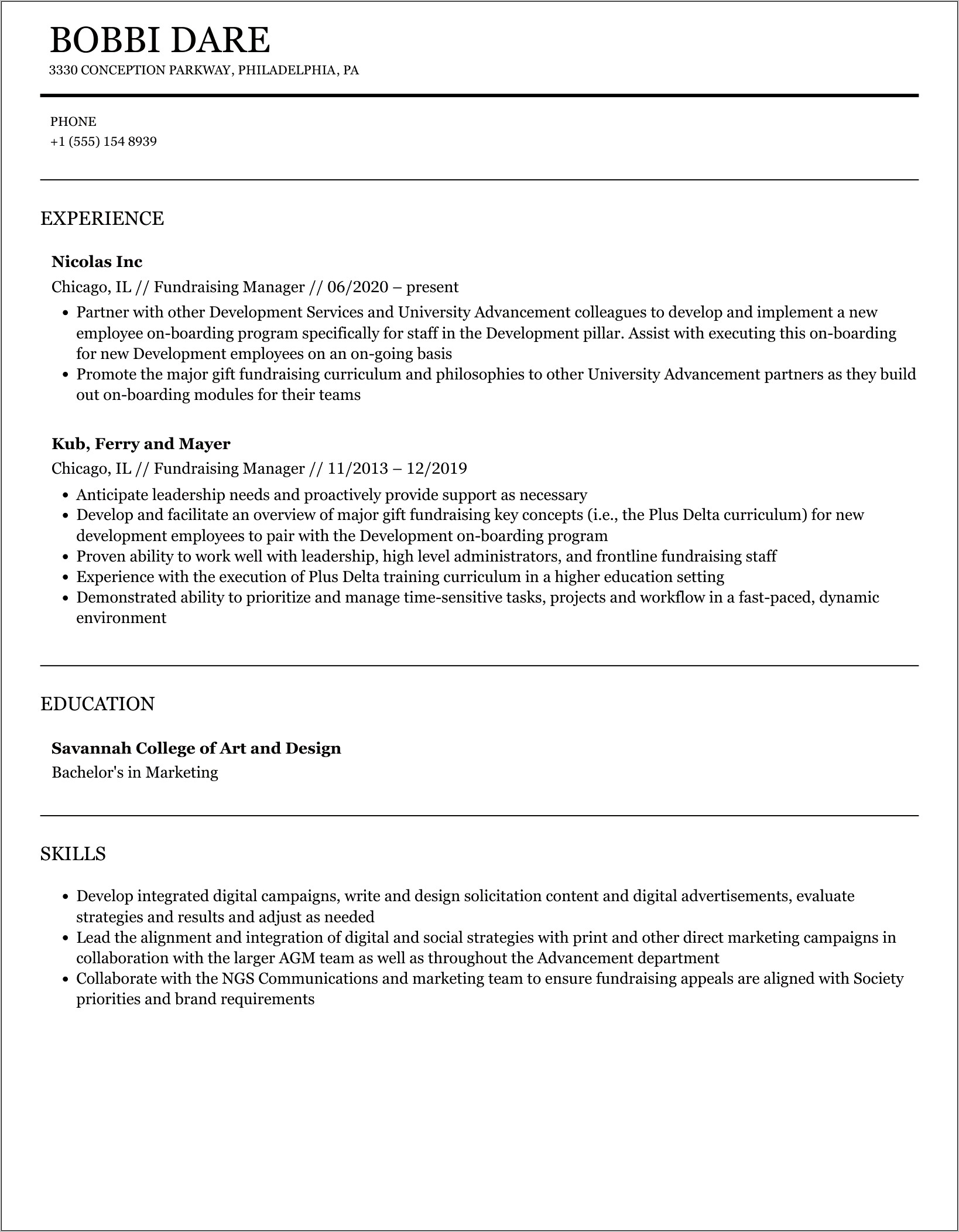 Fundraising Campaign Manager Resume Examples