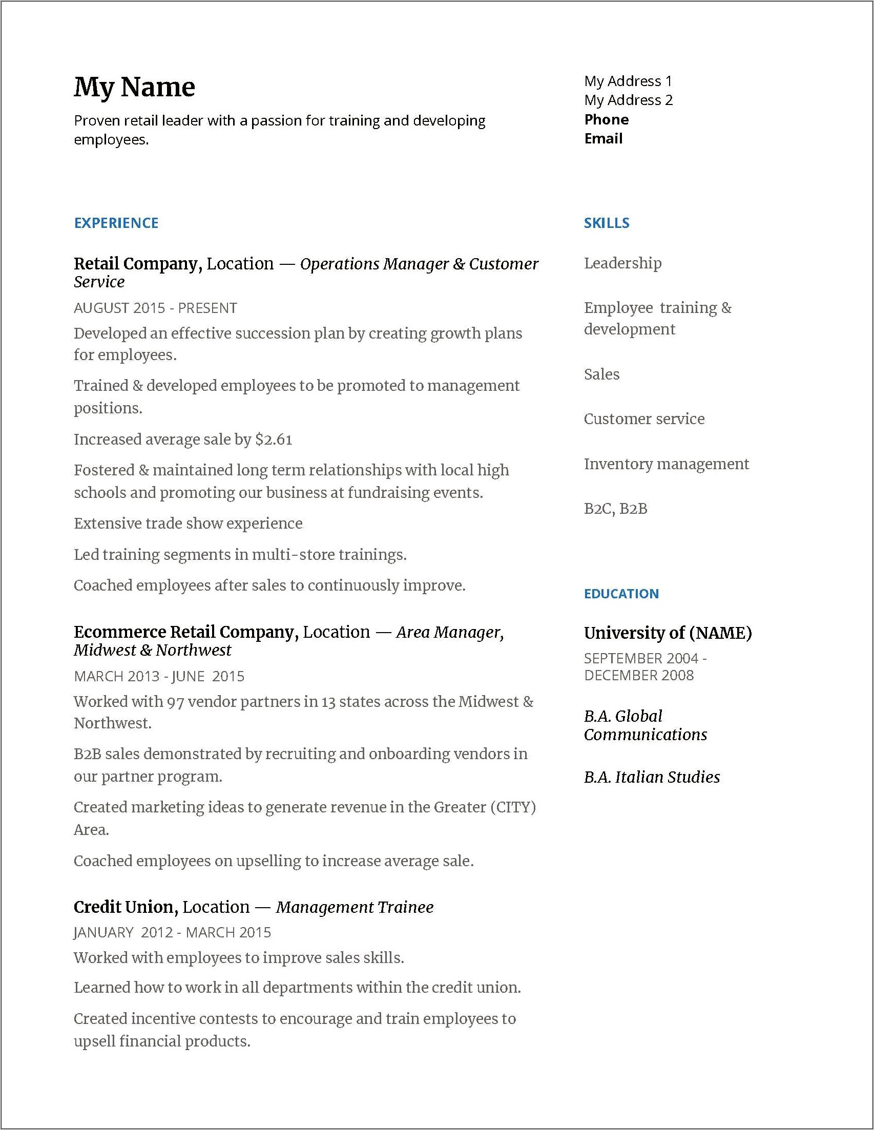 Gamestop District Manager Resume Example