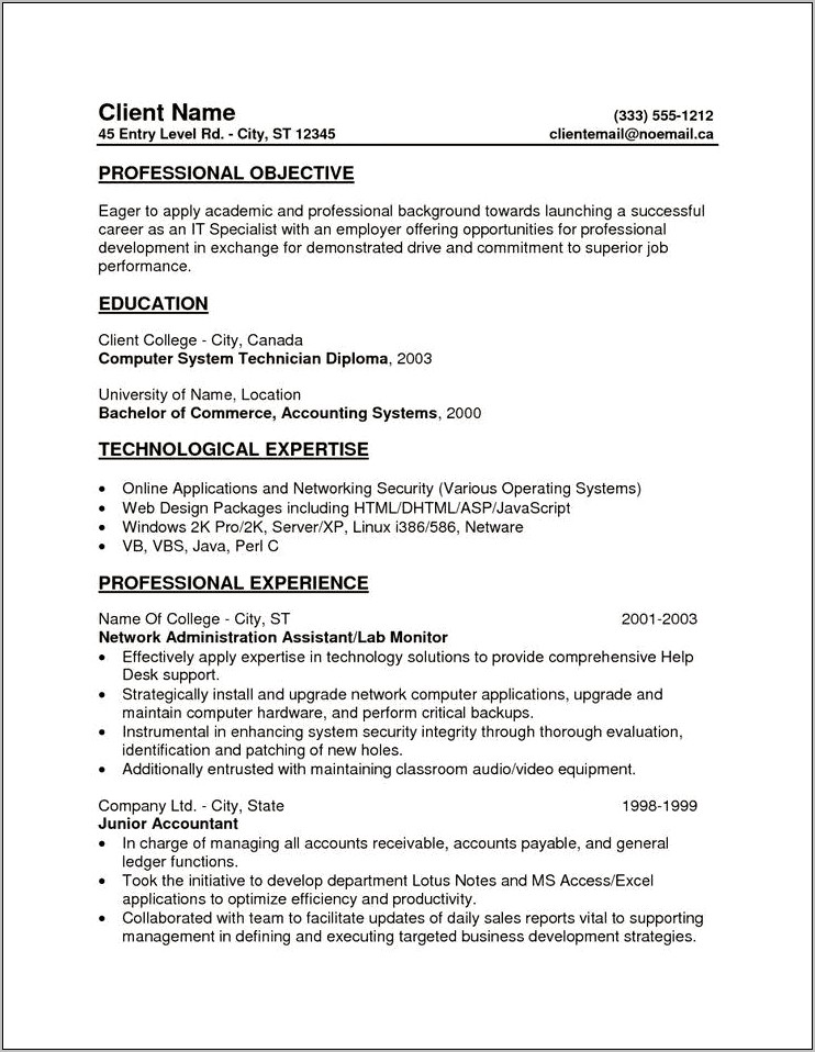 General Job Objective For Resume