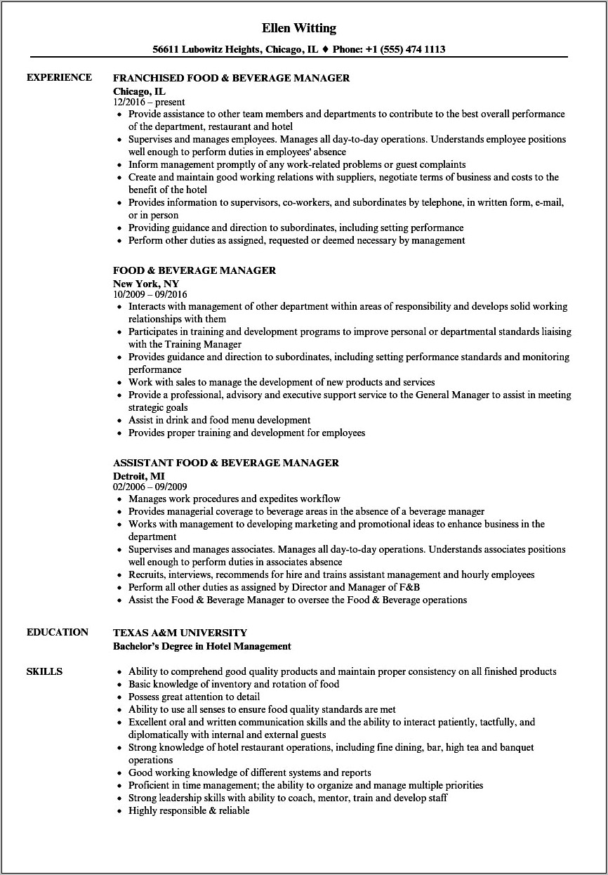 General Manager Country Club Resume