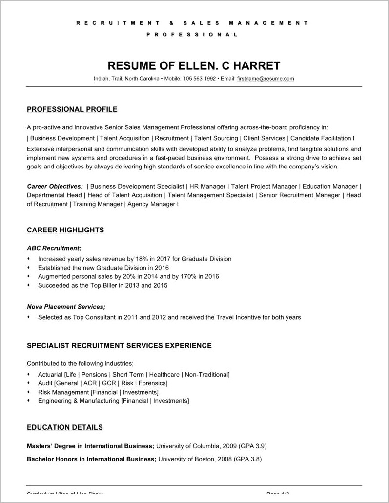 General Objectives For Professional Resume