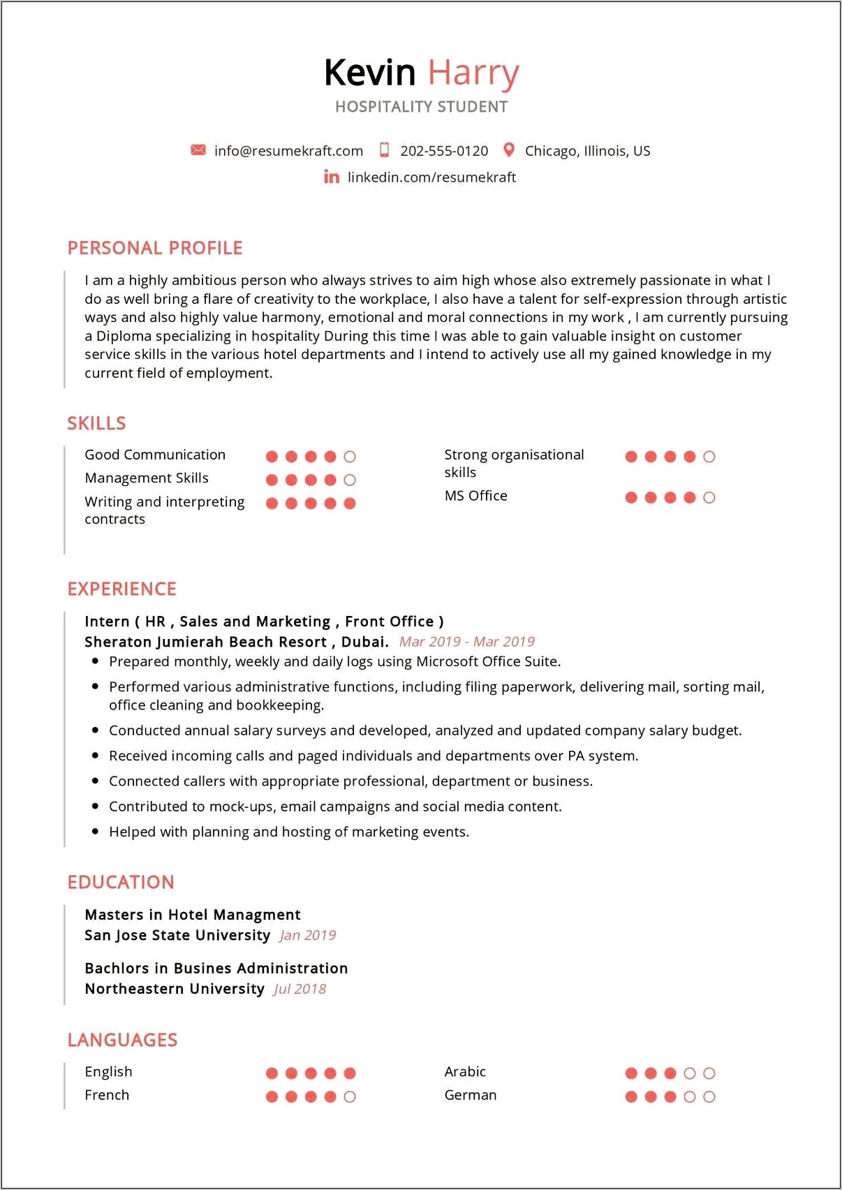 Good Objective For Hospitality Resume