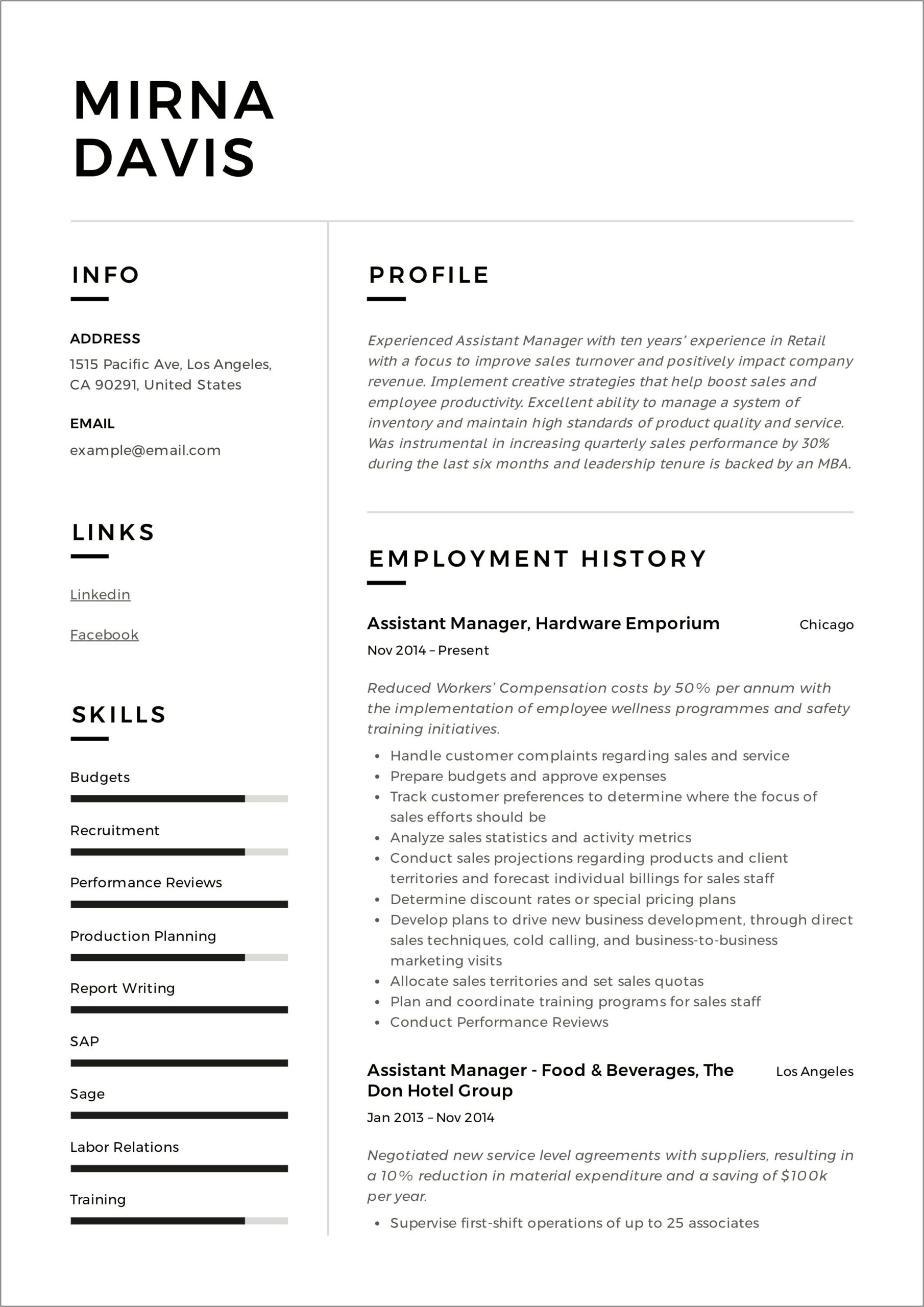 Good Resume For Manager Experience