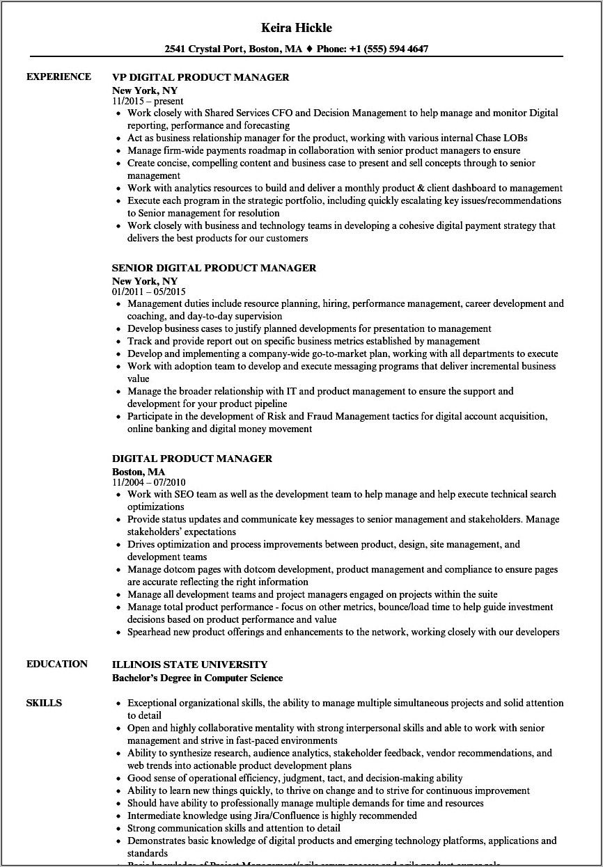 Google Product Manager Resume Sample