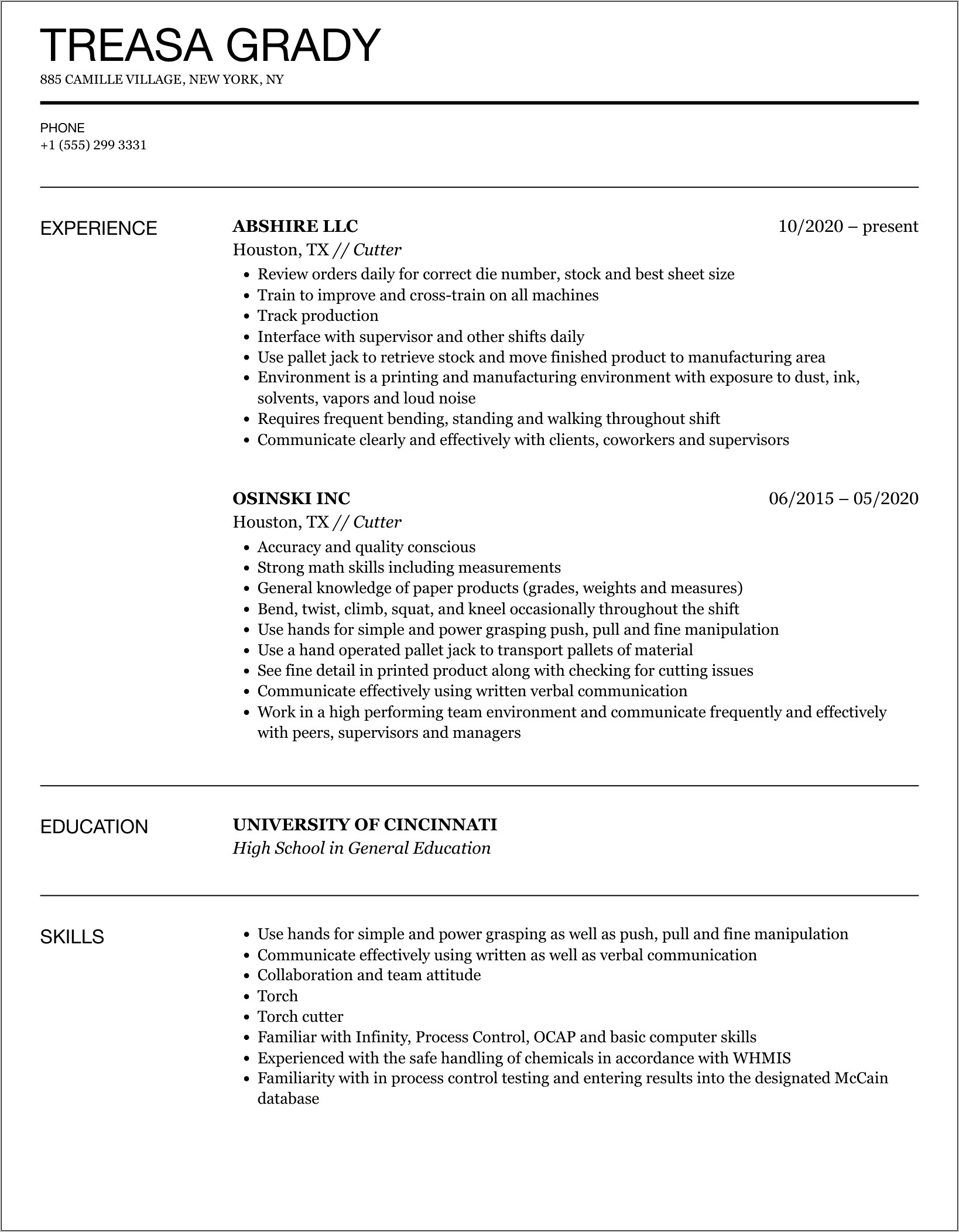 Grass Cutter Job Description Resume