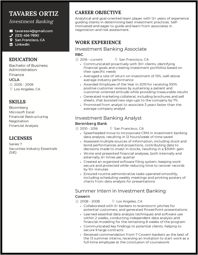 Great Resume Objectives For Banking