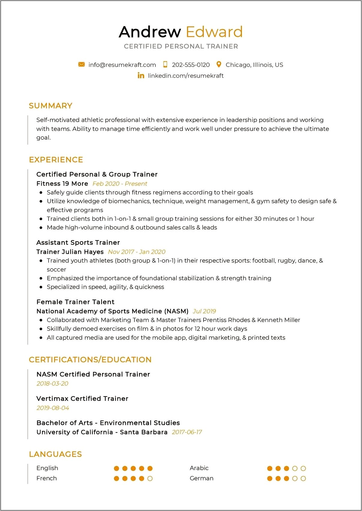 Group Exercise Instructor Resume Sample
