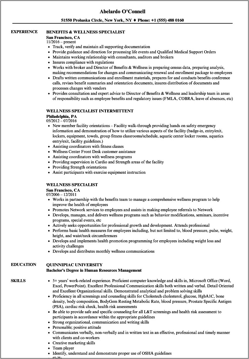 Health Promotion Specialist Resume Objective