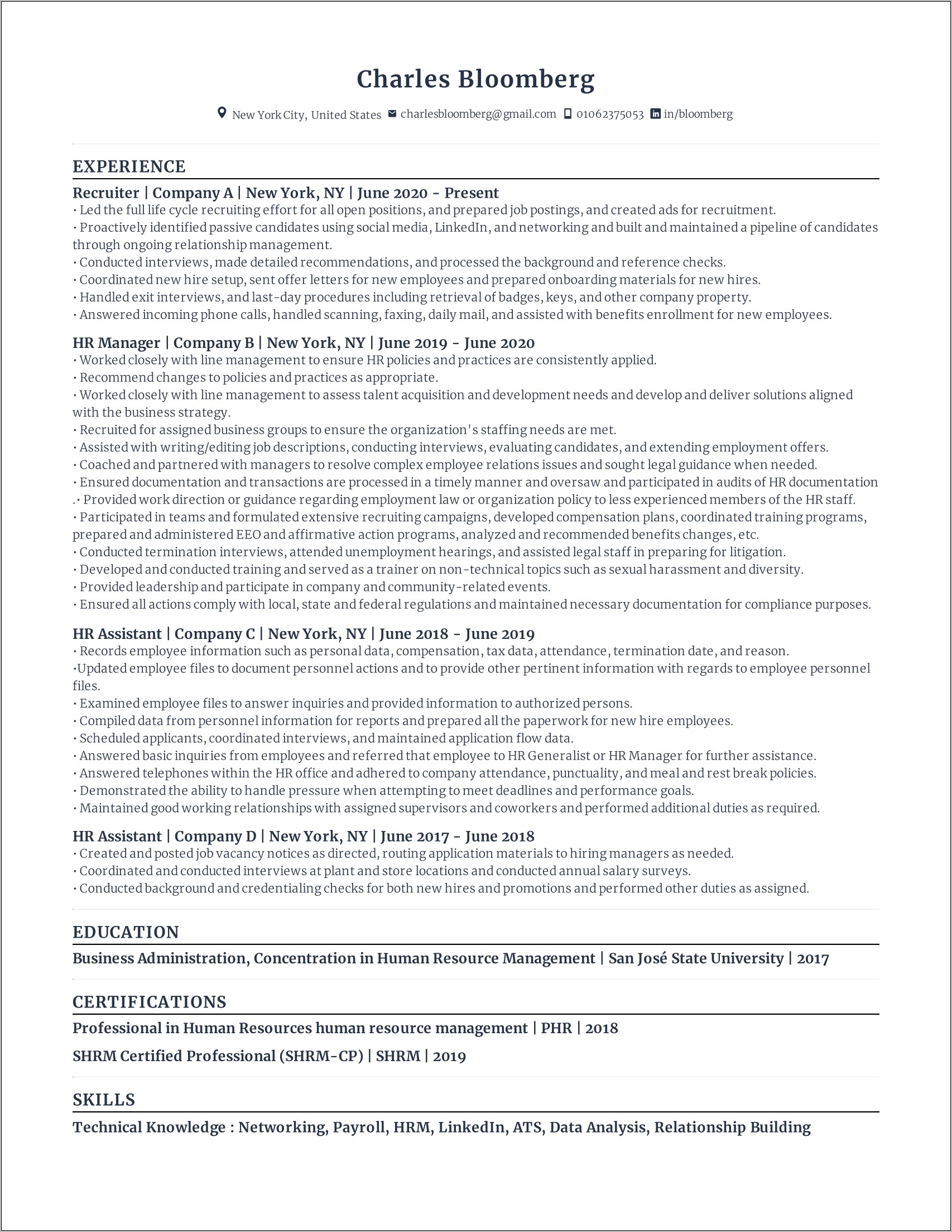Hiring Manager Job Description Resume