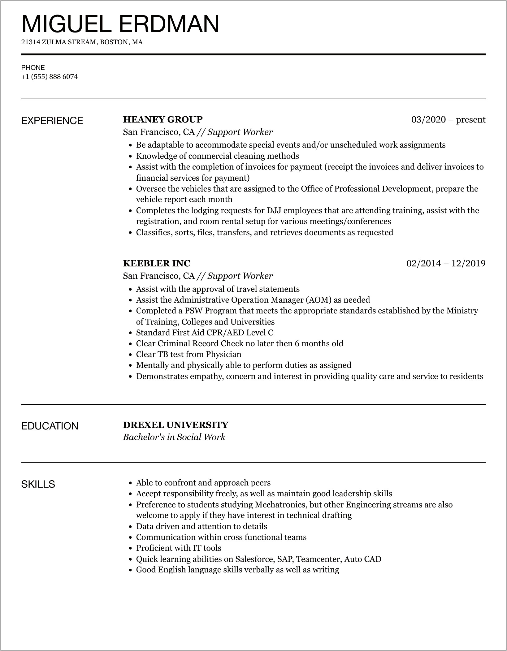 Home Care Worker Resume Examples