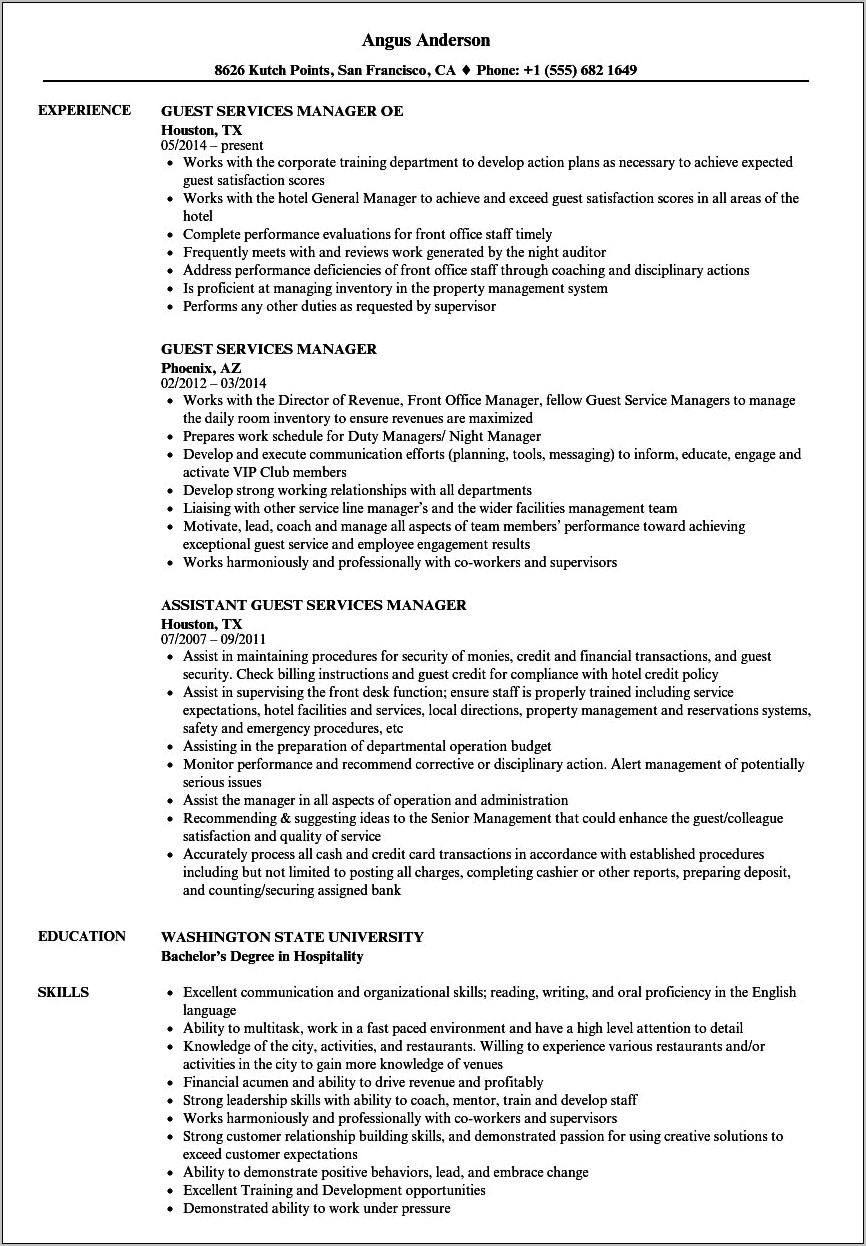 Hotel Conference Services Manager Resume