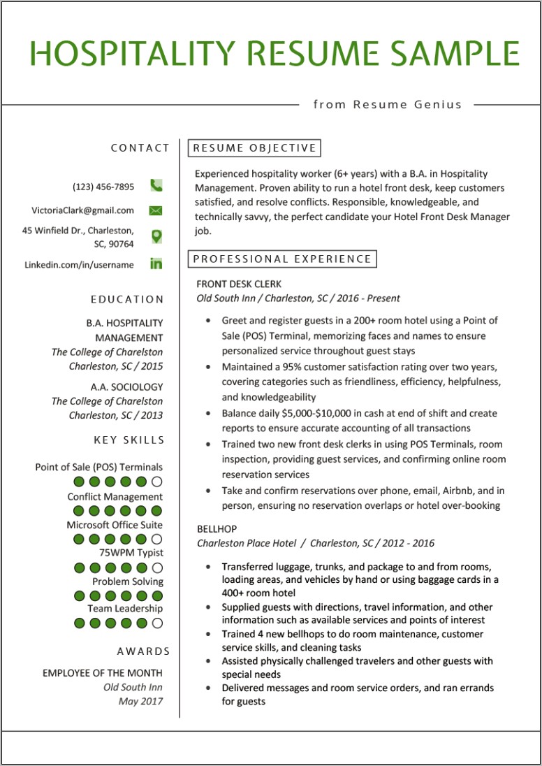 Hotel Resume Examples Front Desk