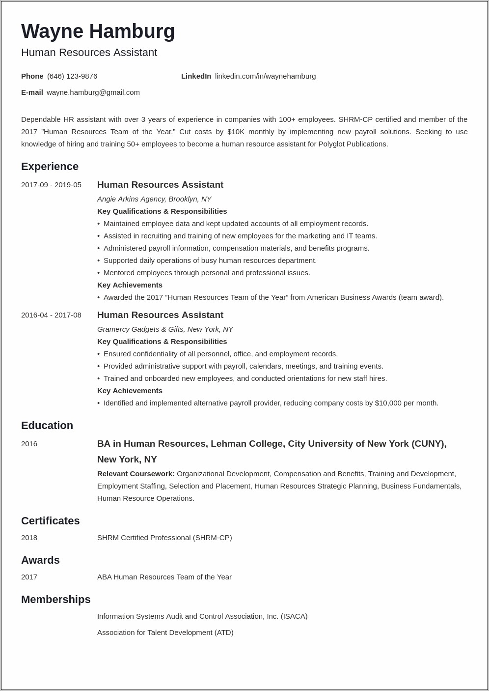 Hr Assistant Resume Objective Statements