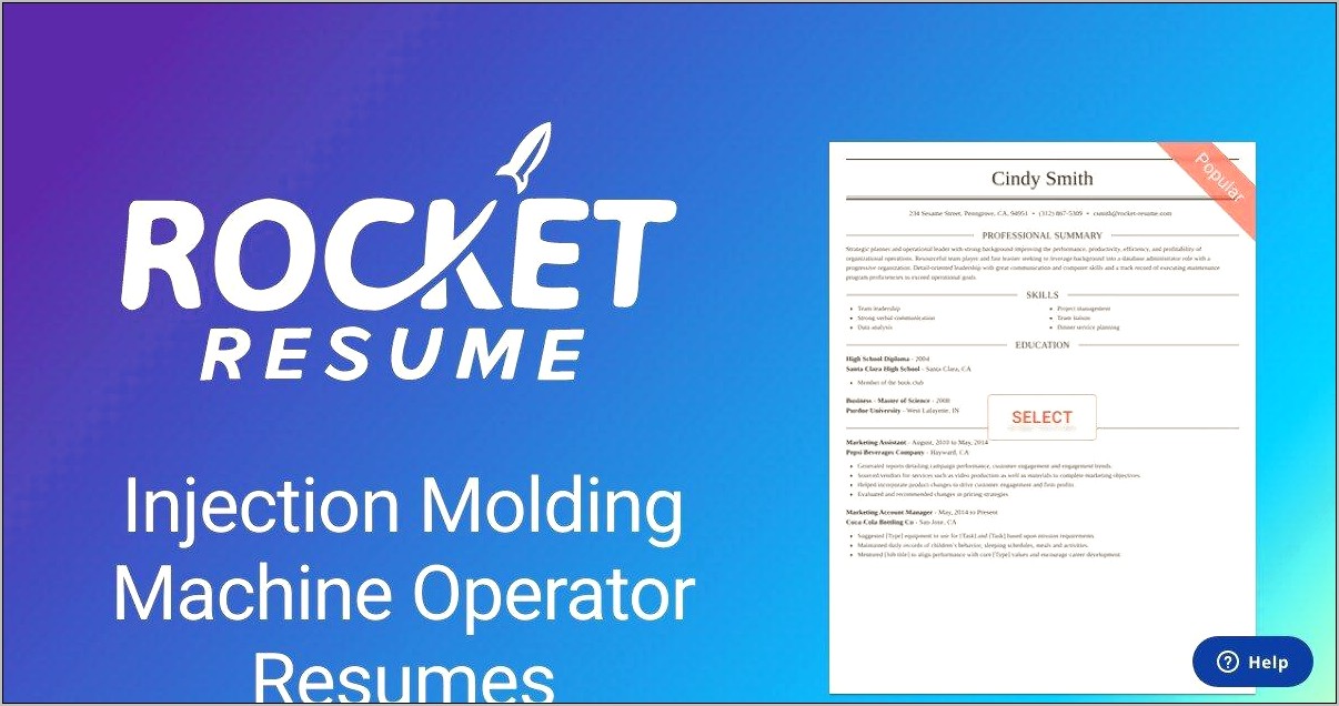 Injection Molding Operator Resume Sample