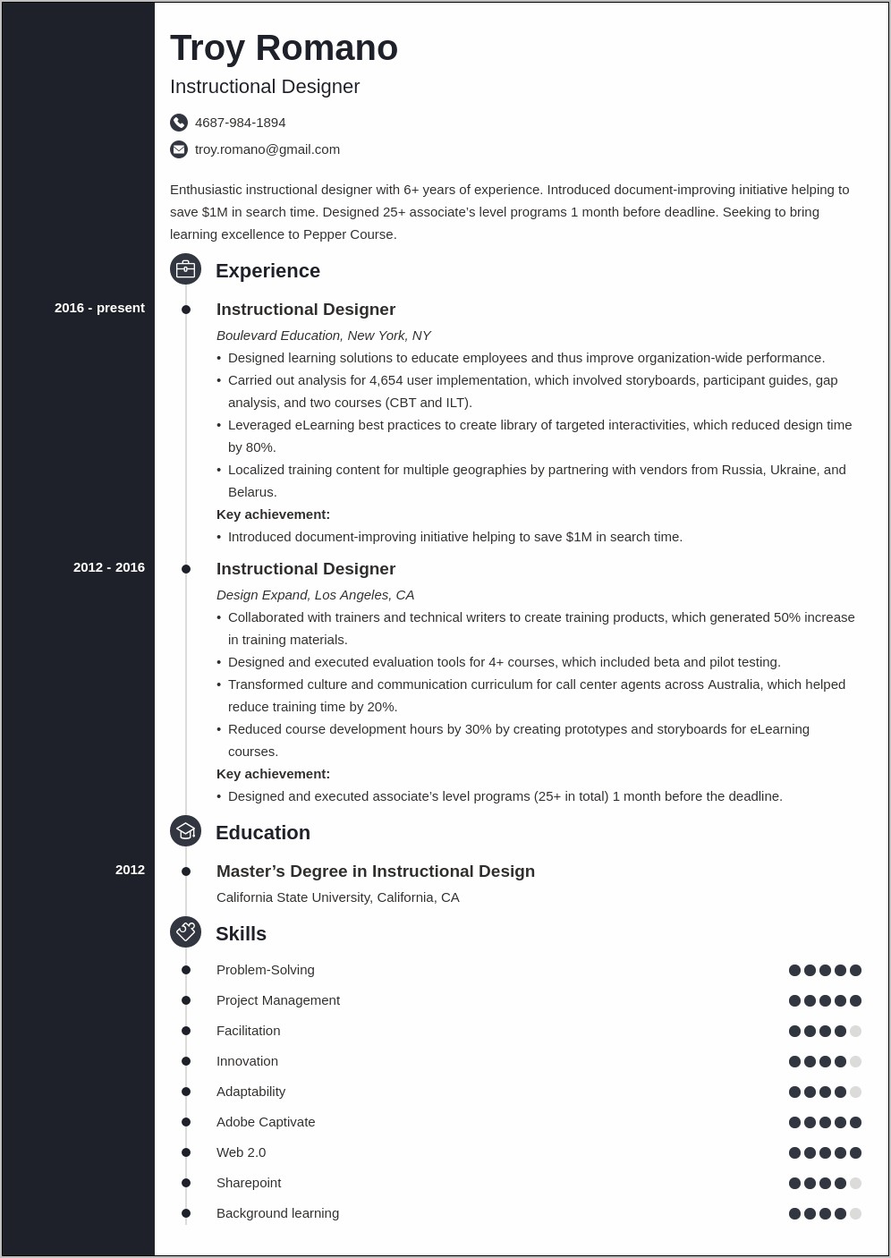 Instructional Design Functional Resume Example