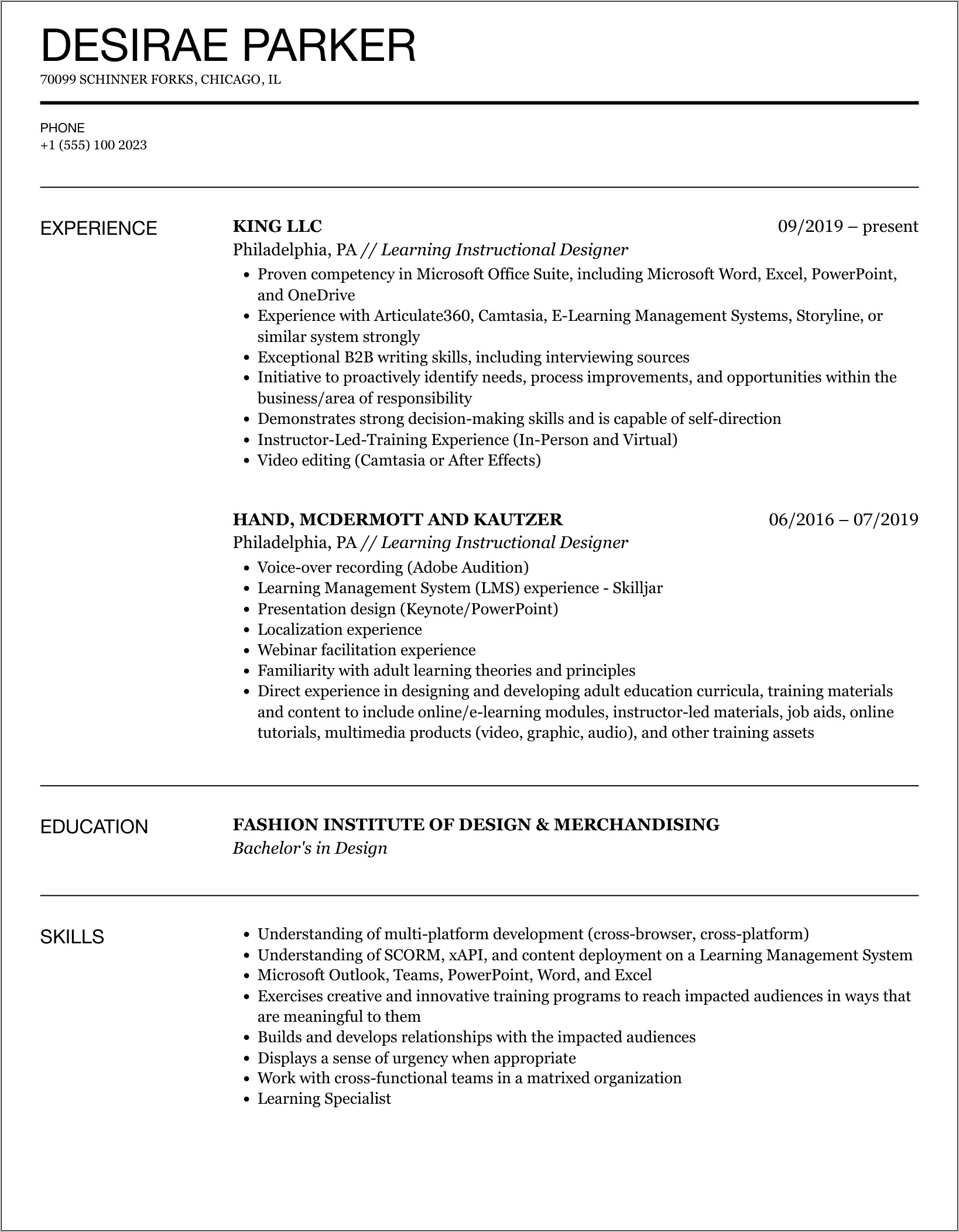 Instructional Designer Job Description Resume